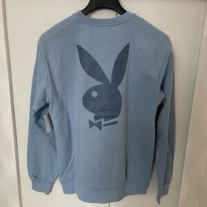 Playboy Mens MEDIUM Chalk Baby Blue Crewneck Bunny logo Sweater NEW NWT